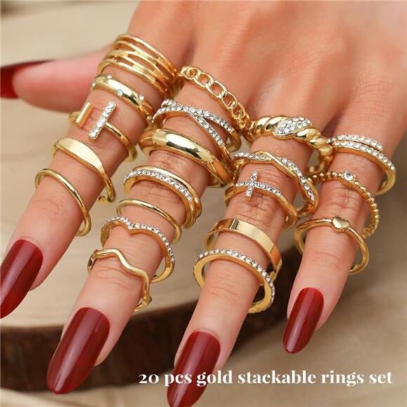 Gold Knuckle Rings Set for Women - Dainty and Trendy Finger Rings Pack - Picture 4 of 7
